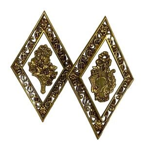 Vintage Hollywood Regency diamond shape wall decor set 2 Dart Syroco